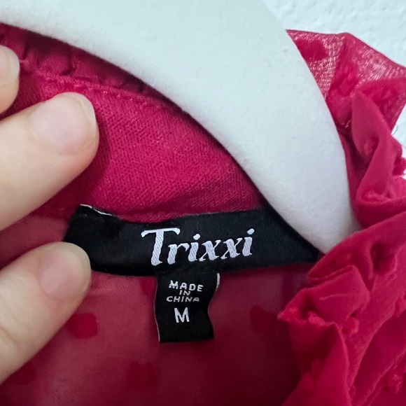 Francesca’s Sheer Long Sleeve Red Ruffled Dress - Picture 3 of 3